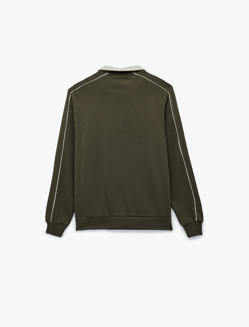   Uzun Kollu Kolej Nakışlı Renk Kontrastlı Şardonlu Yarım Fermuarlı Sweatshirt
