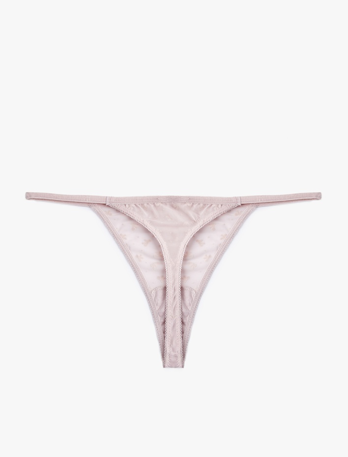  Dantel Detaylı Fiyonklu Çiçekli Tül String Külot