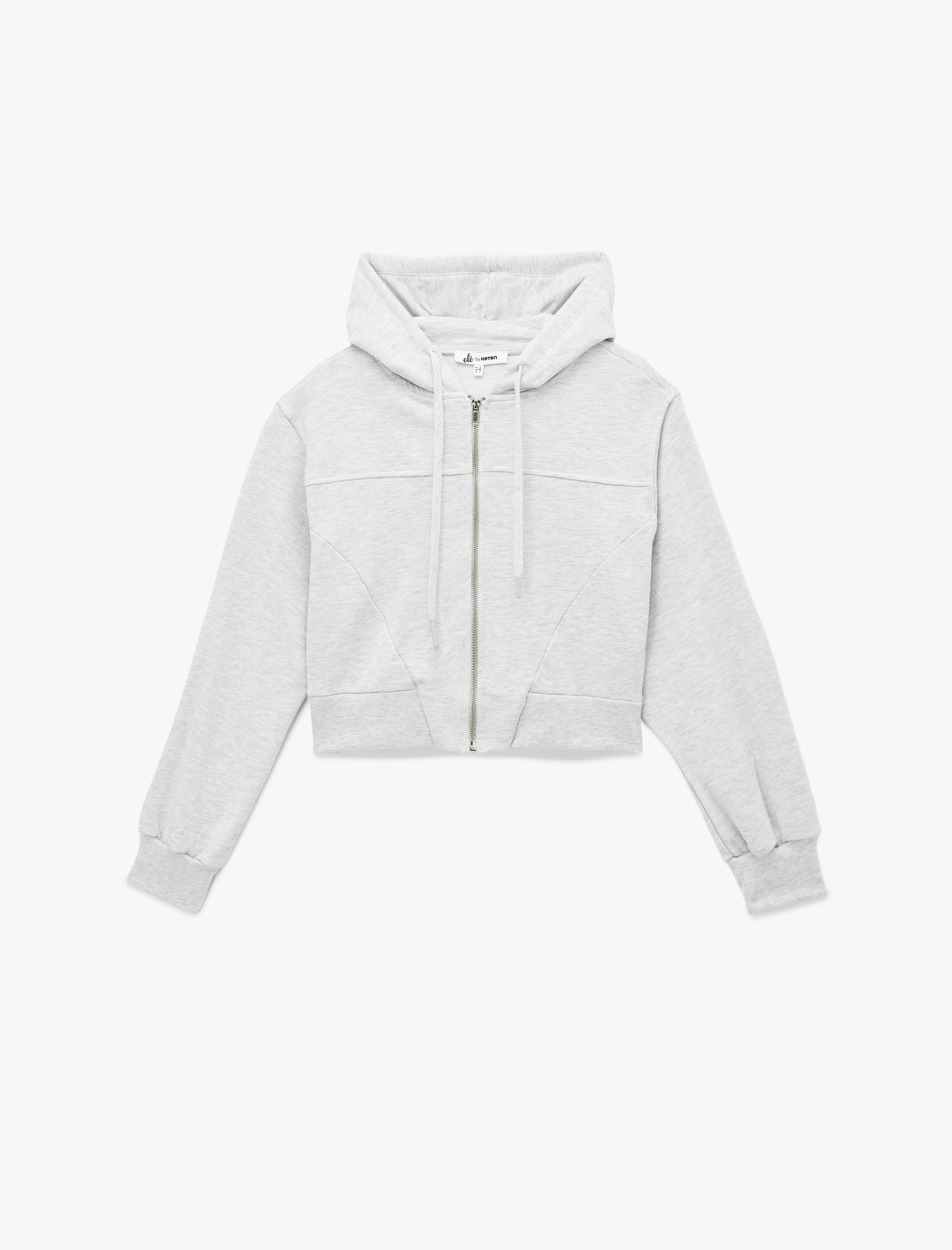   Rahat Kalıp Cep Detaylı Kapüşonlu Fermuarlı Crop Sweatshirt