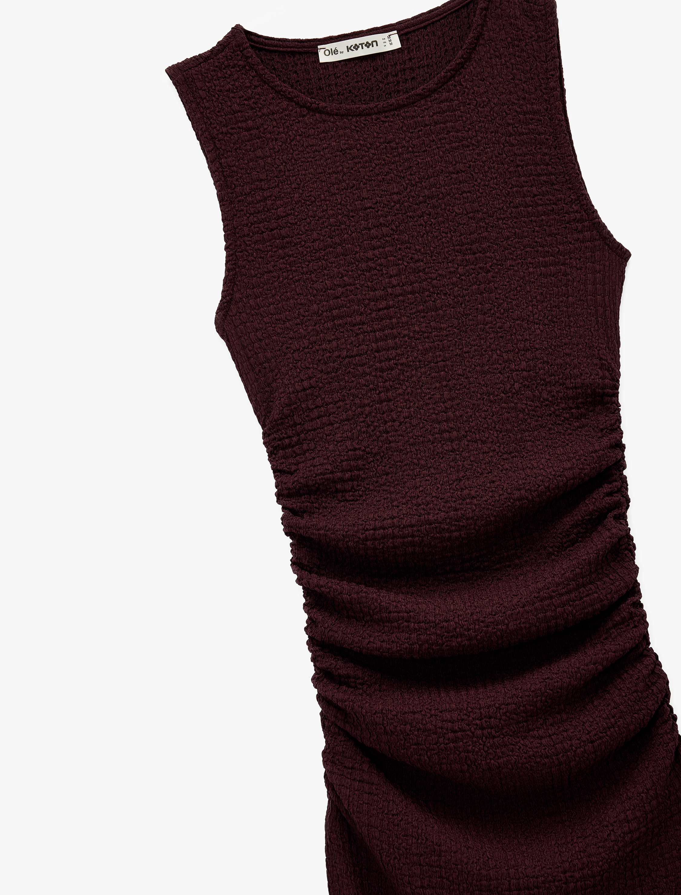   Drape Detaylı Kolsuz Dokulu Bisiklet Yaka Slim Fit Uzun Elbise