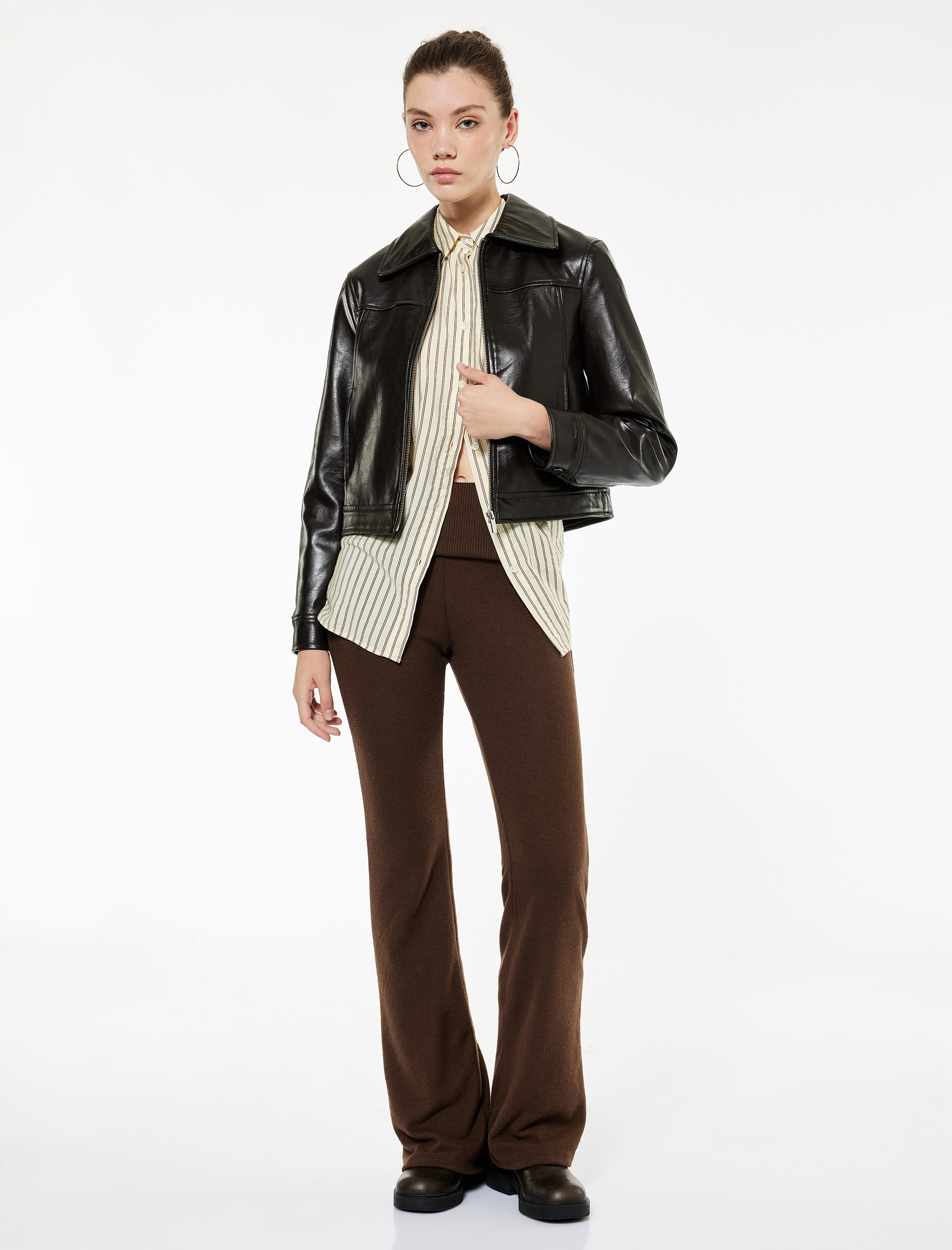   Viskon Karışımlı Yüksek Bel İspanyol Paça Tayt Pantolon