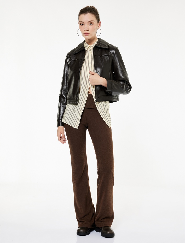  Viskon Karışımlı Yüksek Bel İspanyol Paça Tayt Pantolon