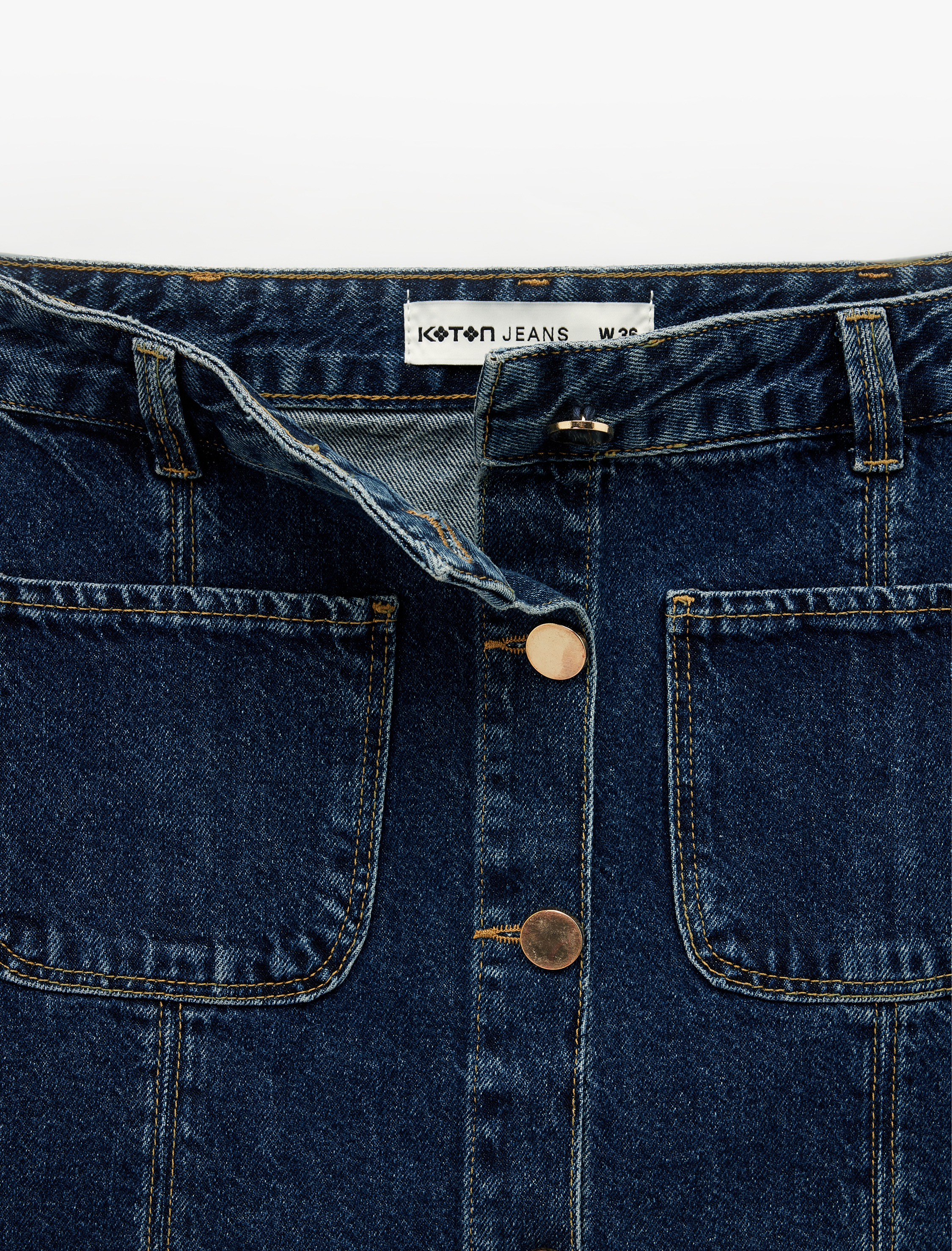   Pamuklu Düğmeli Cep Detaylı Mini Denim Etek