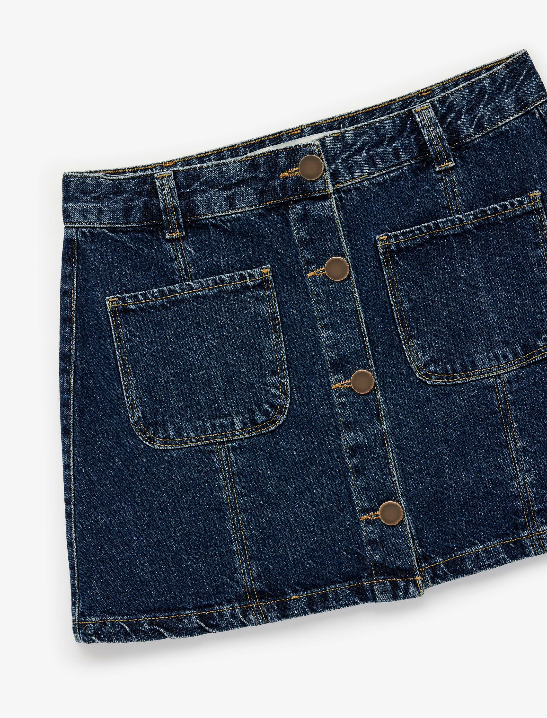   Pamuklu Düğmeli Cep Detaylı Mini Denim Etek