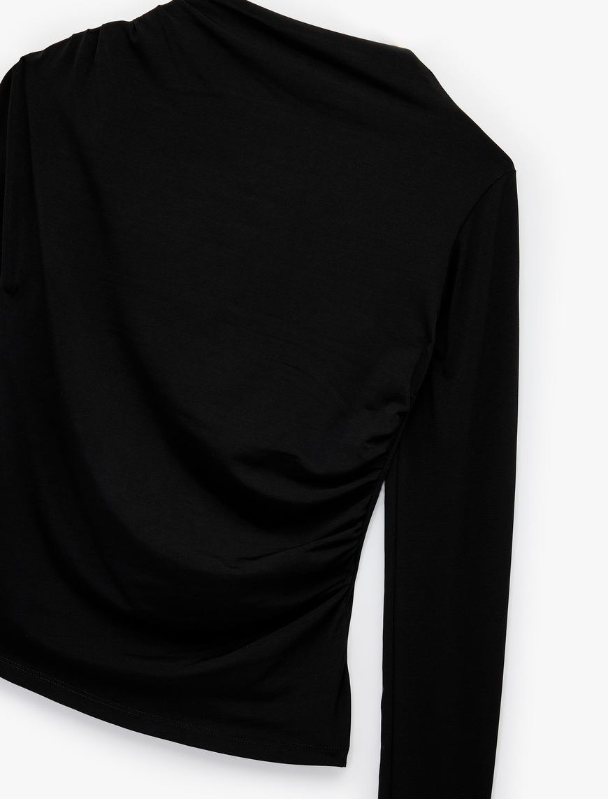   Drape Detaylı Dar Kesim Uzun Kollu Tişört