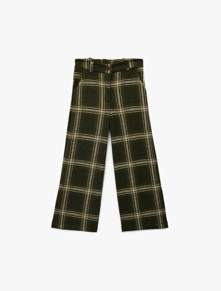 Kız Çocuk Beli Lastikli Viskon Karışımlı Ekoseli Pantolon