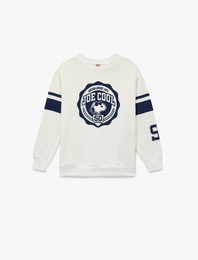 Lisanslı Snoopy Baskılı Uzun Kollu Bisiklet Yaka Şardonlu Sweatshirt