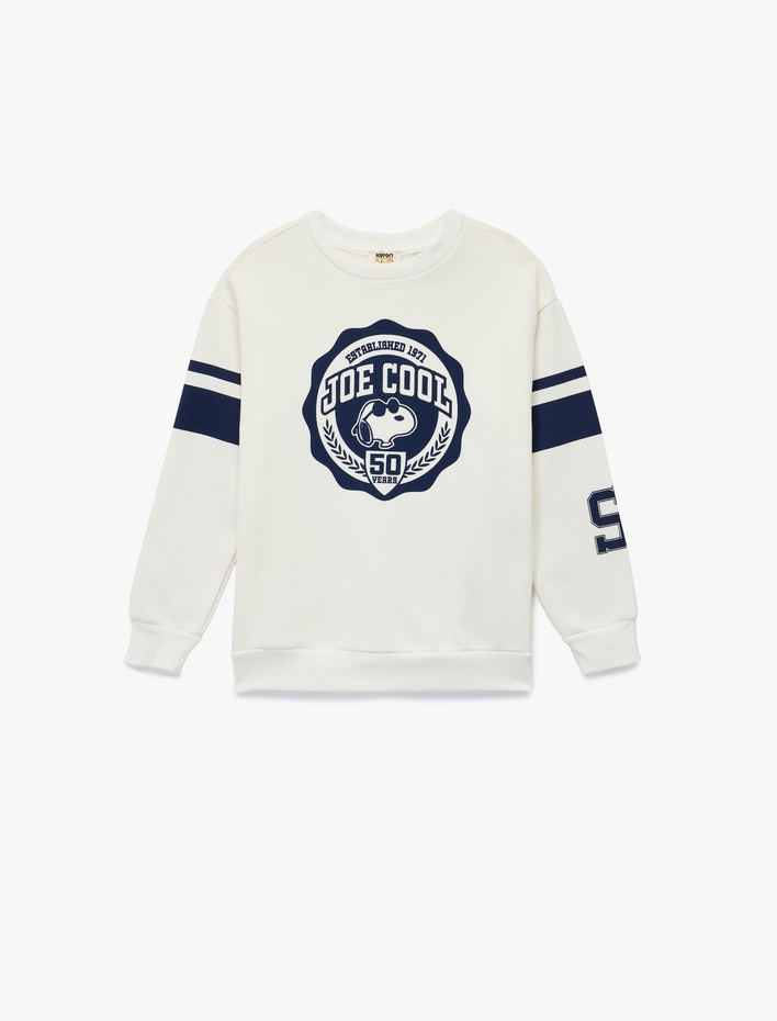 Erkek Çocuk Lisanslı Snoopy Baskılı Uzun Kollu Bisiklet Yaka Şardonlu Sweatshirt