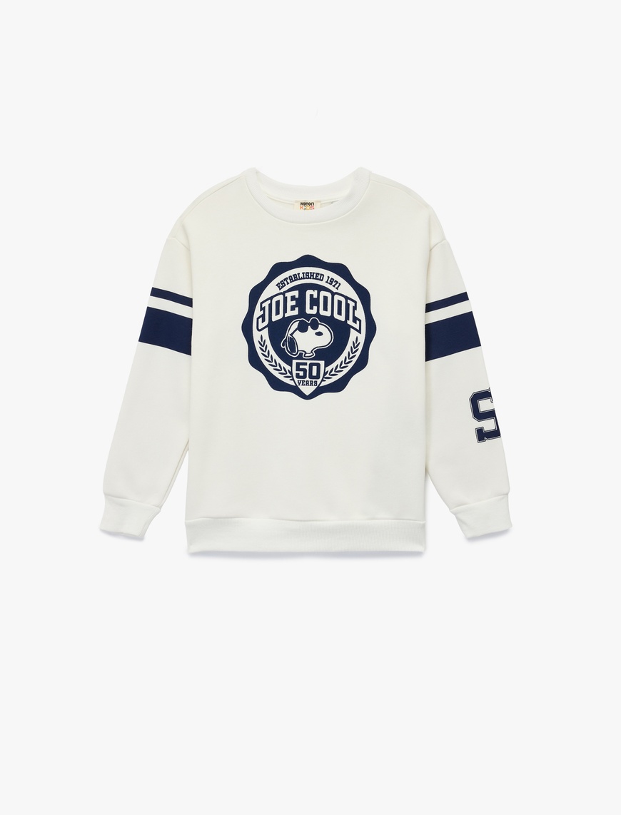  Erkek Çocuk Lisanslı Snoopy Baskılı Uzun Kollu Bisiklet Yaka Şardonlu Sweatshirt