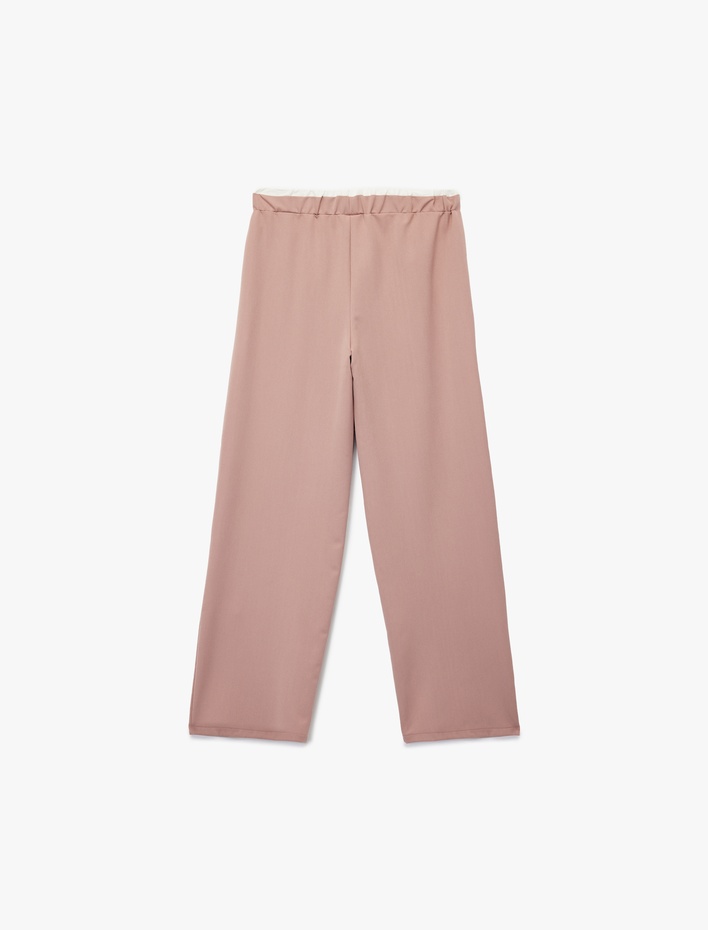 Kız Çocuk Beli Lastikli Yüksek Bel Basic Geniş Paça Pantolon