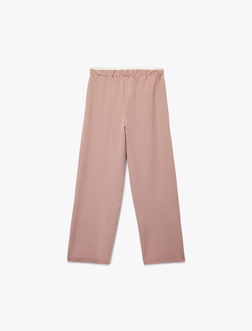  Kız Çocuk Beli Lastikli Yüksek Bel Basic Geniş Paça Pantolon