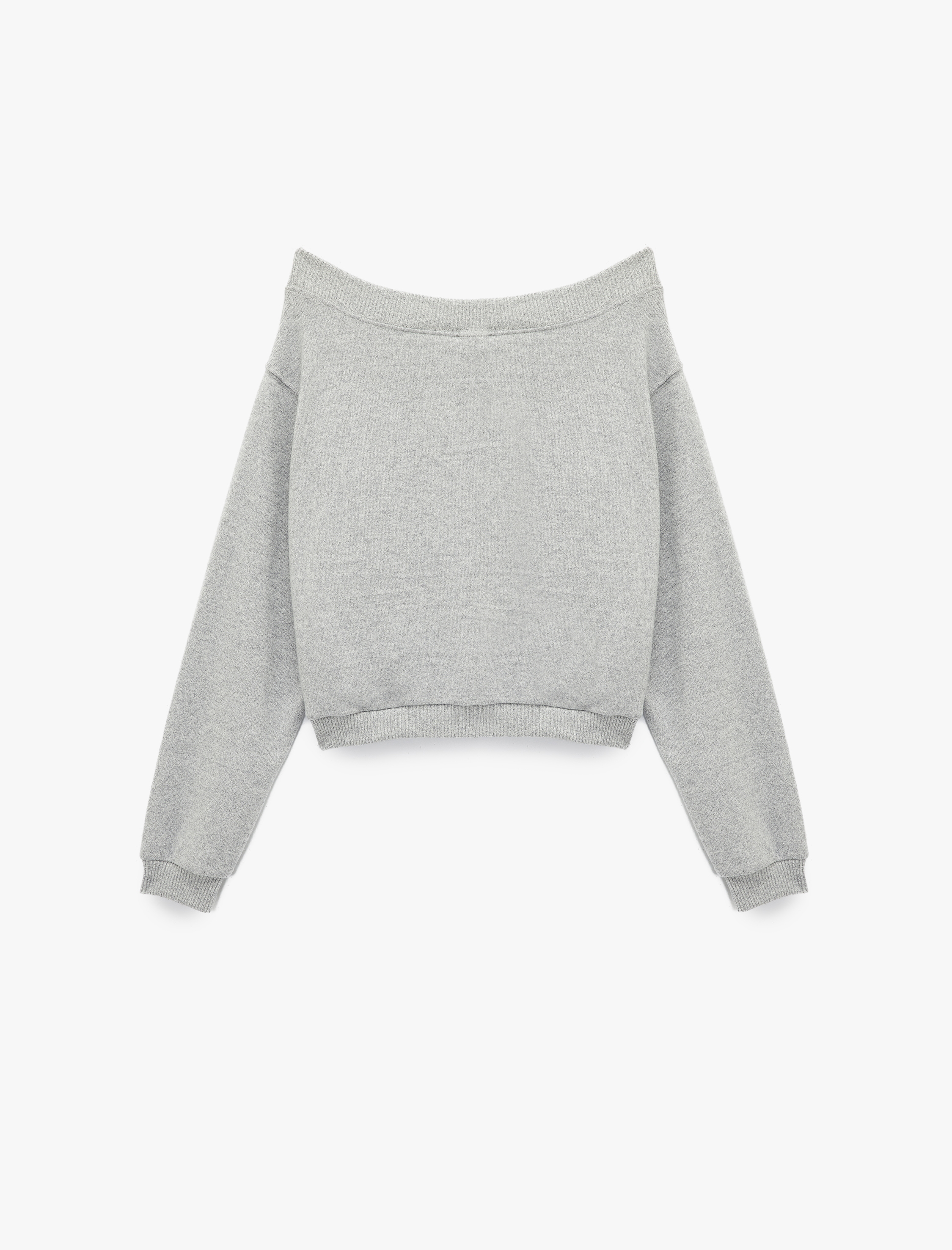   Viskon Karışımlı Rahat Kalıp Uzun Kollu Crop Omzu Açık Tişört