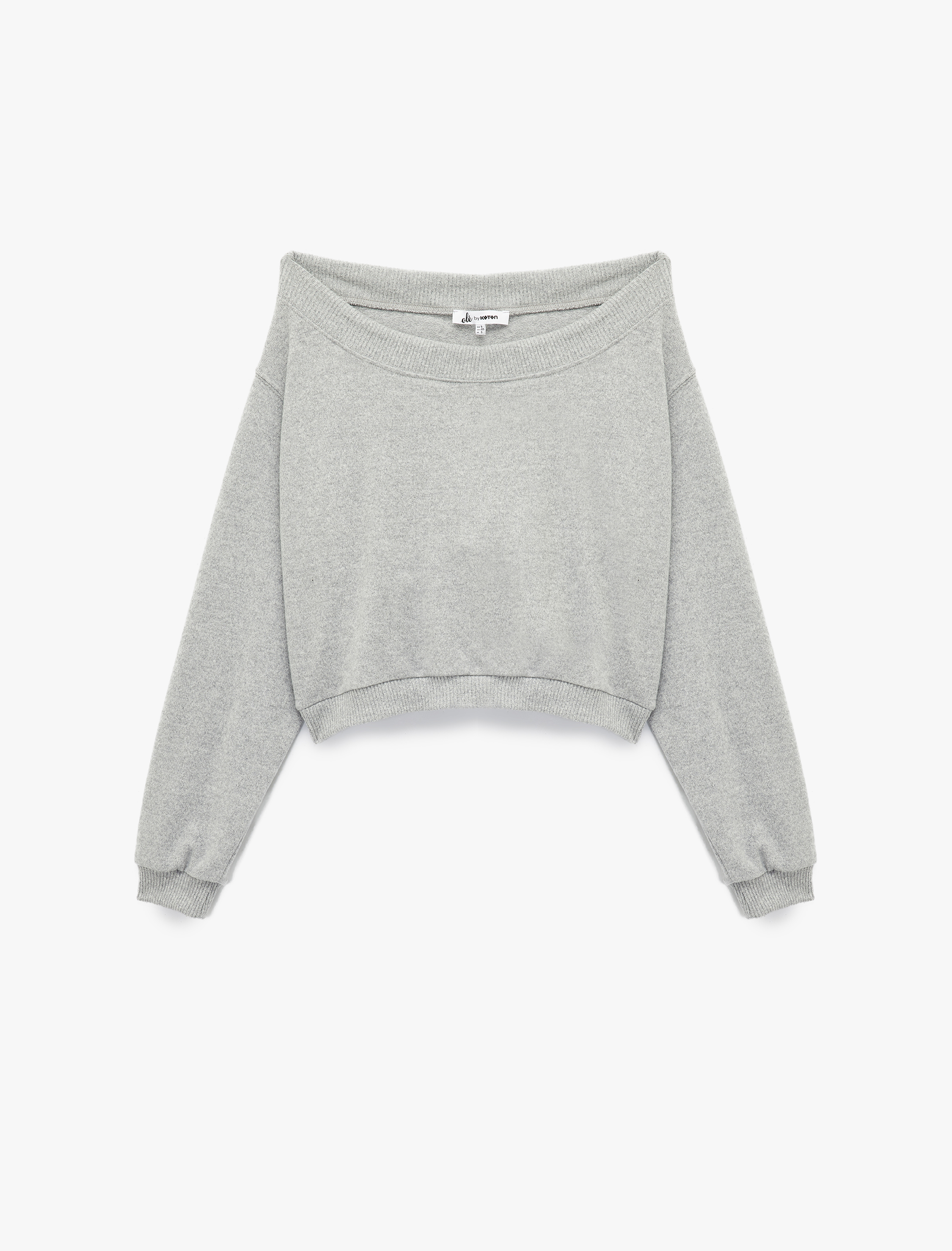   Viskon Karışımlı Rahat Kalıp Uzun Kollu Crop Omzu Açık Tişört