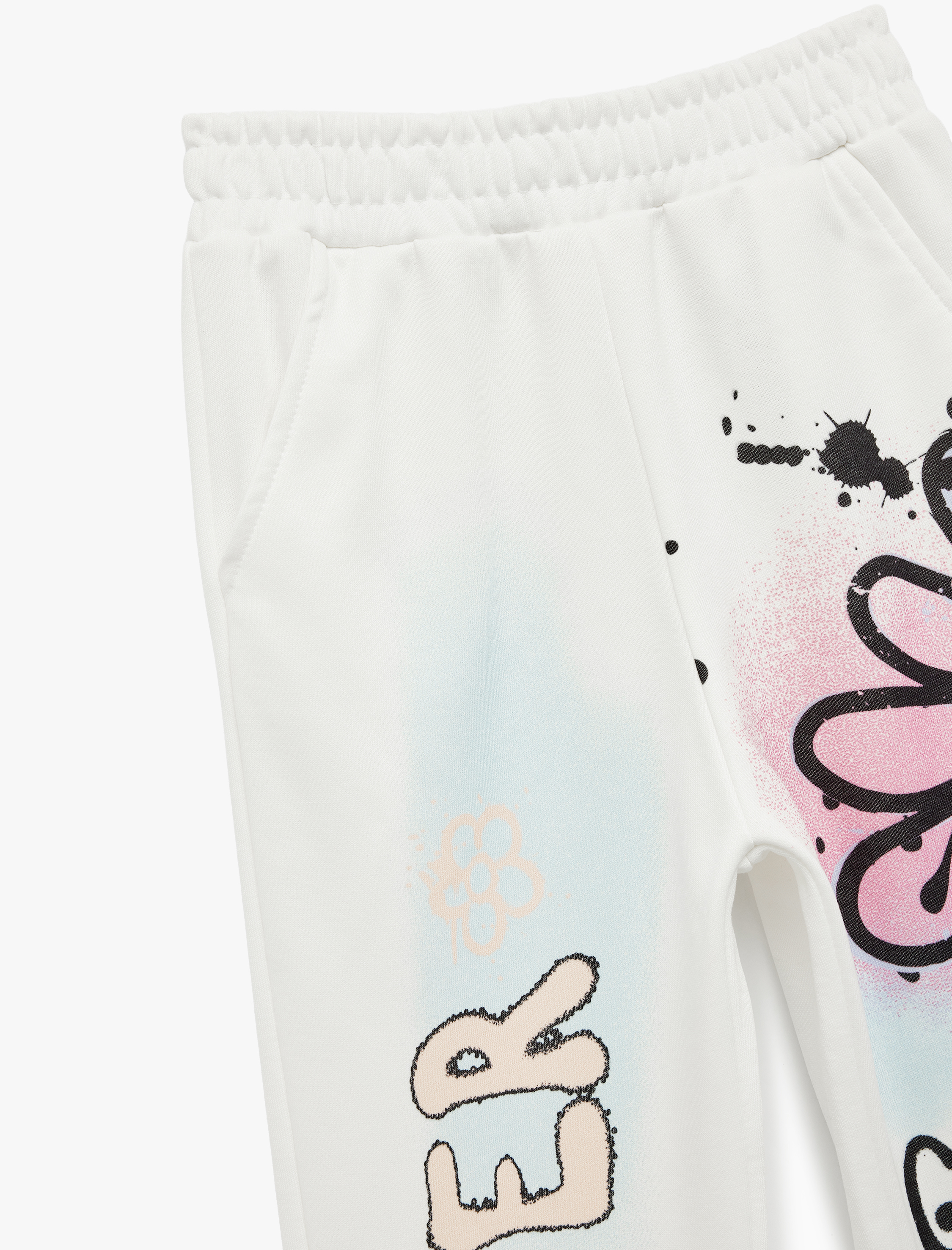  Kız Çocuk Şardonlu Beli Lastikli Baskılı Jogger Eşofman Altı