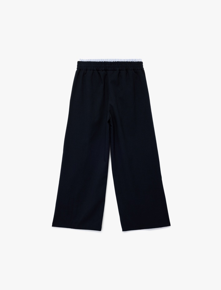 Kız Çocuk Beli Lastikli Viskon Karışımlı Basic Geniş Paça Pantolon