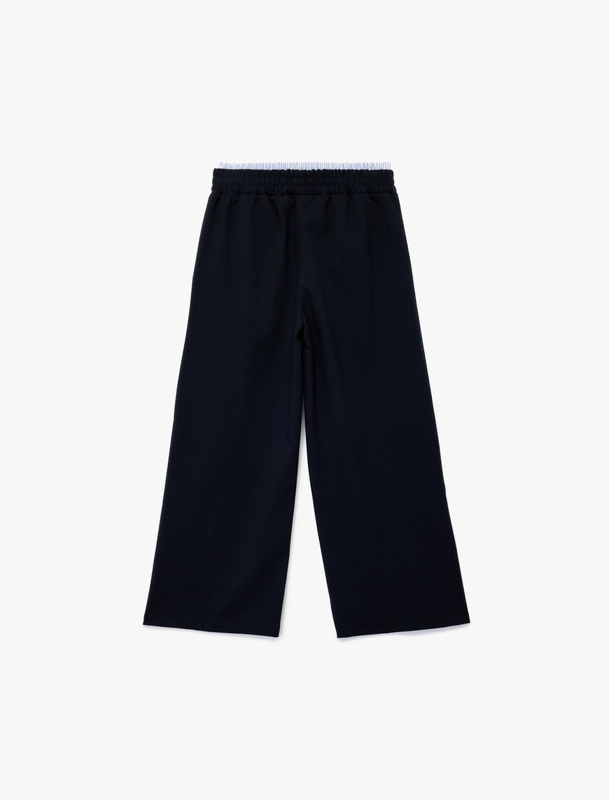  Kız Çocuk Beli Lastikli Viskon Karışımlı Basic Geniş Paça Pantolon