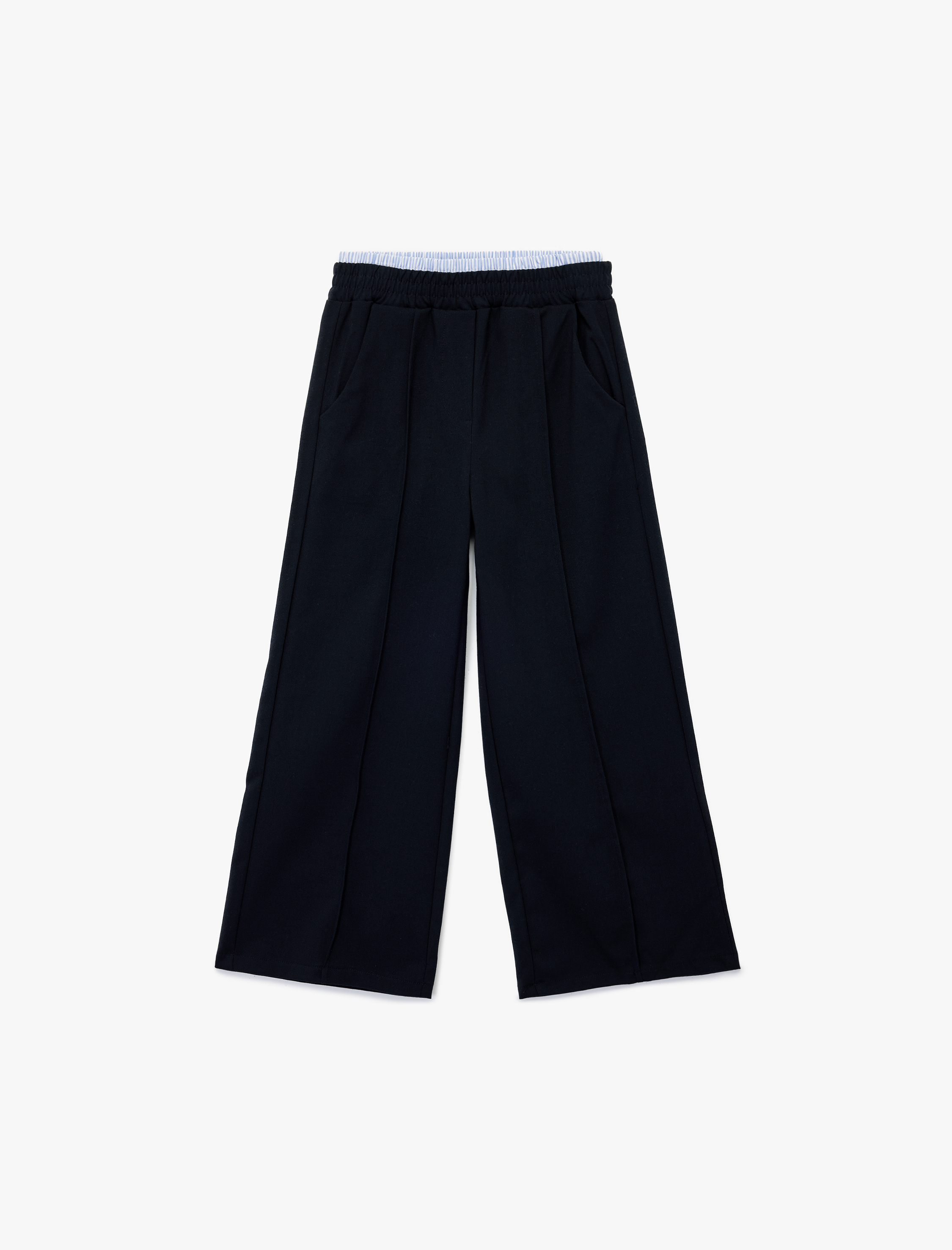 Kız Çocuk Beli Lastikli Viskon Karışımlı Basic Geniş Paça Pantolon
