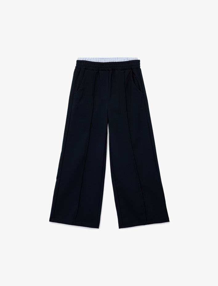 Kız Çocuk Beli Lastikli Viskon Karışımlı Basic Geniş Paça Pantolon
