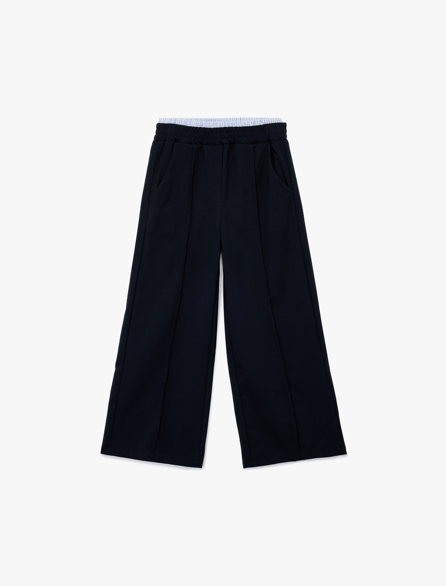  Kız Çocuk Beli Lastikli Viskon Karışımlı Basic Geniş Paça Pantolon
