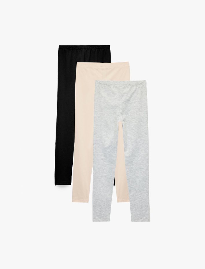 Kız Çocuk Beli lastikli Basic 3'lü Tayt Seti