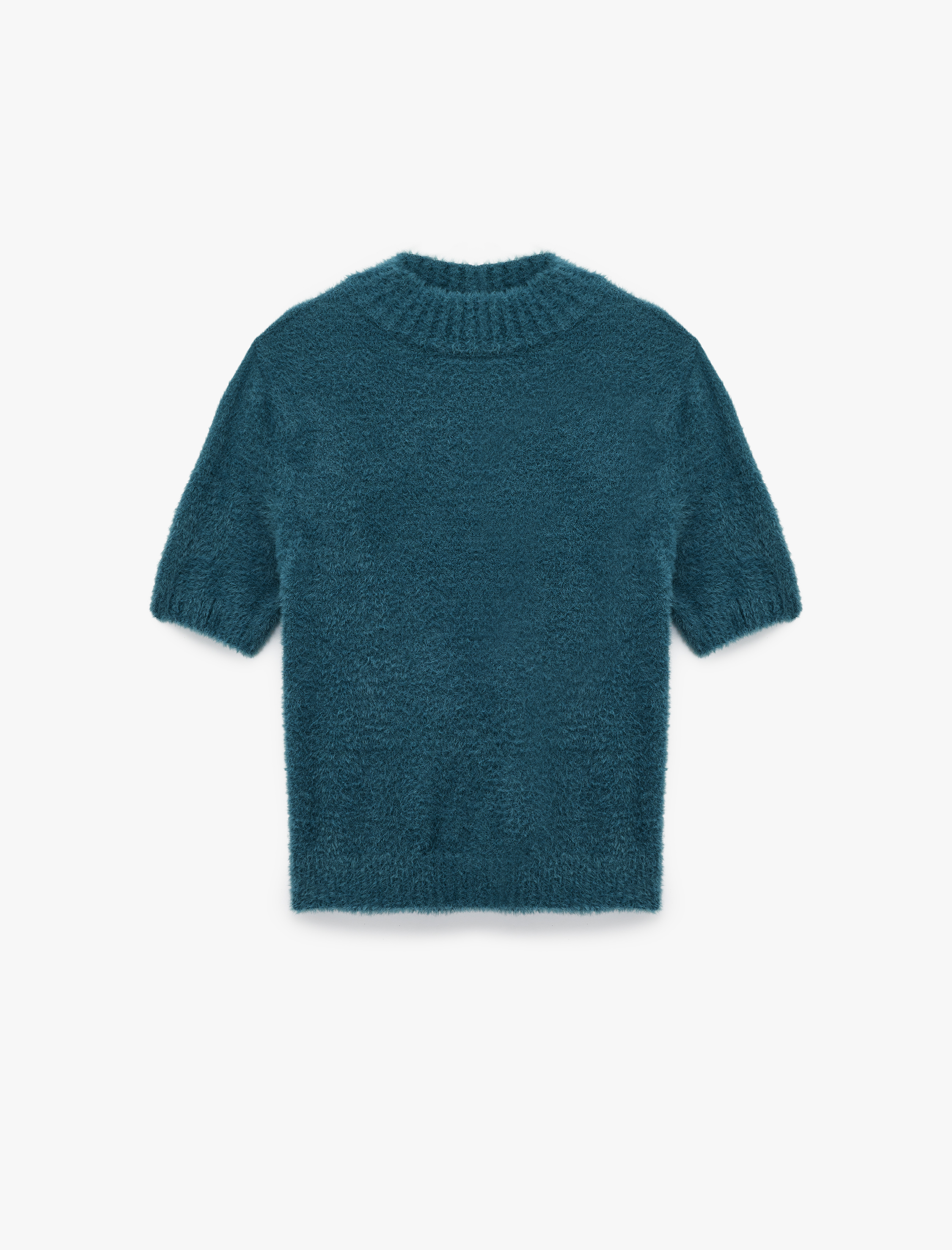 Hafif Dik Yaka Kısa Kollu Triko Peluş Kazak