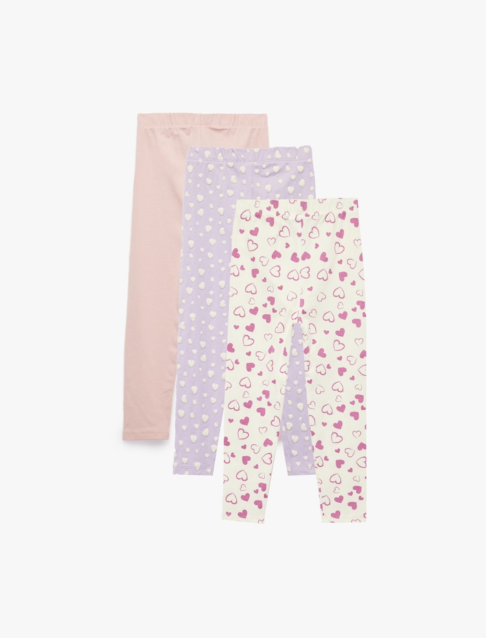 Kız Bebek Pamuklu Desenli Beli Lastikli 3'lü Tayt Seti