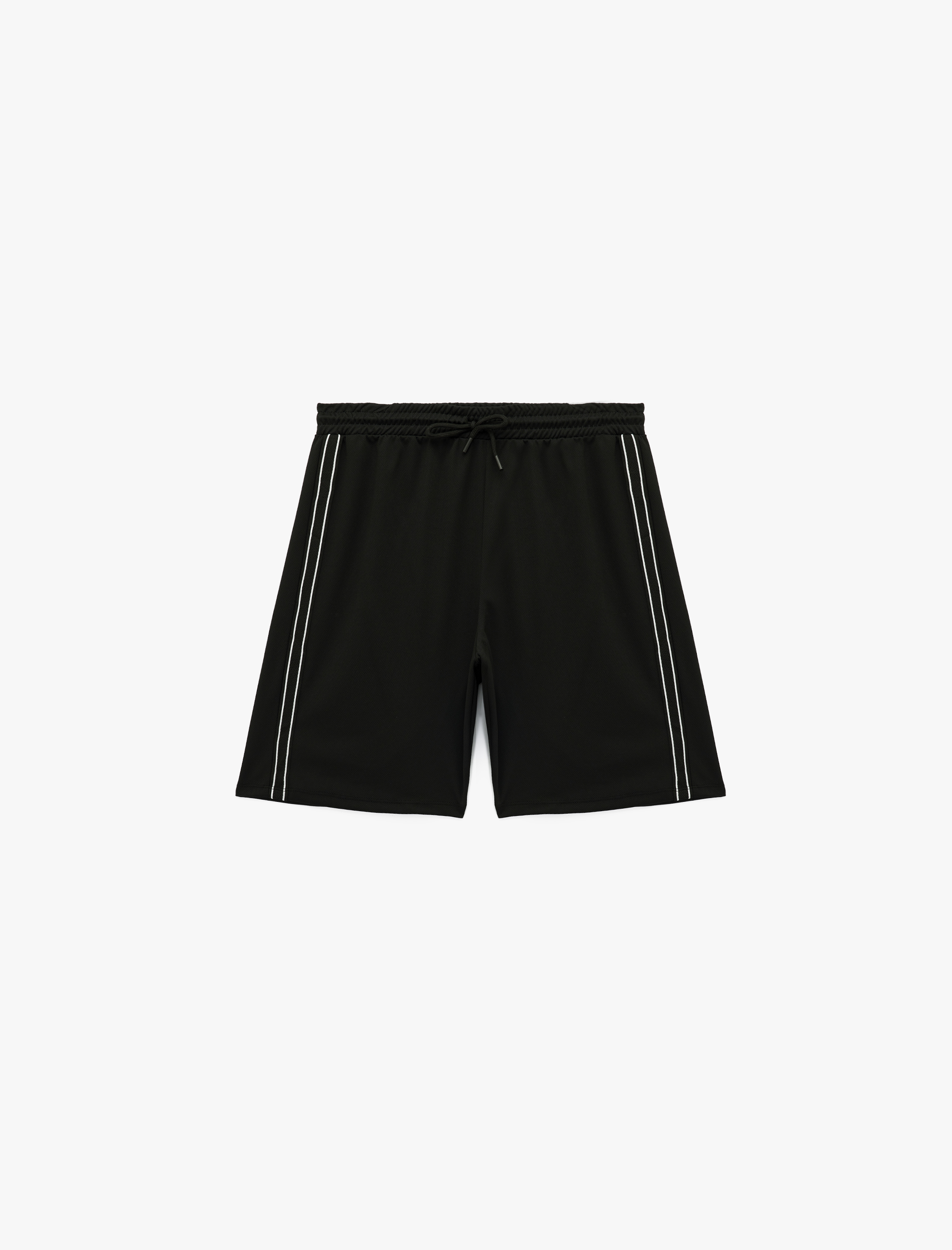   Beli Lastikli Bağlamalı Yanları Şerit Detaylı Spor Şort