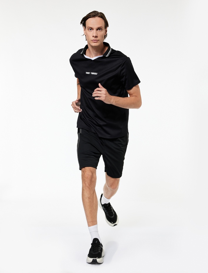  Beli Lastikli Bağlamalı Yanları Şerit Detaylı Spor Şort