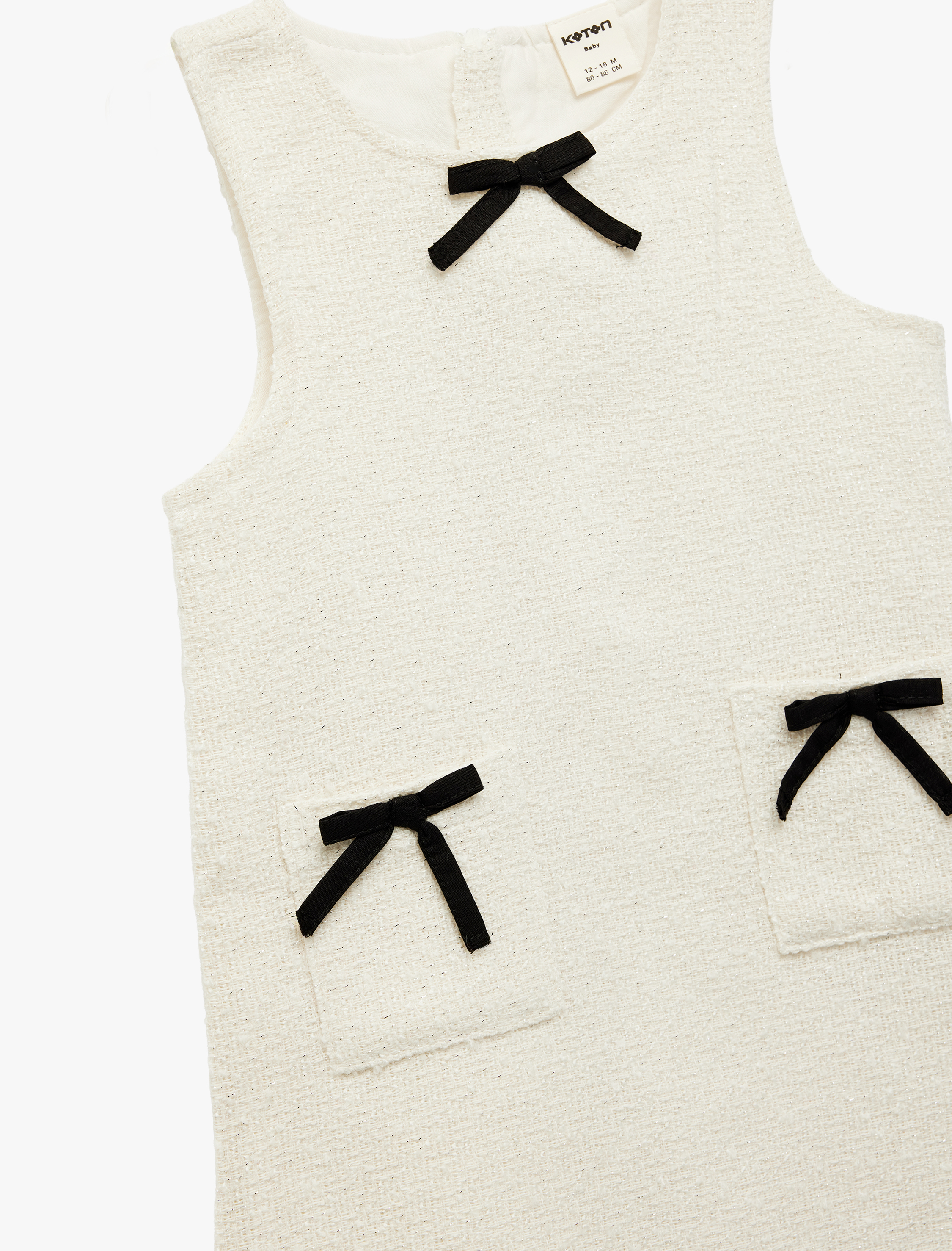  Kız Bebek Fiyonk Detaylı Cepli Bisiklet Yaka Jile Elbise