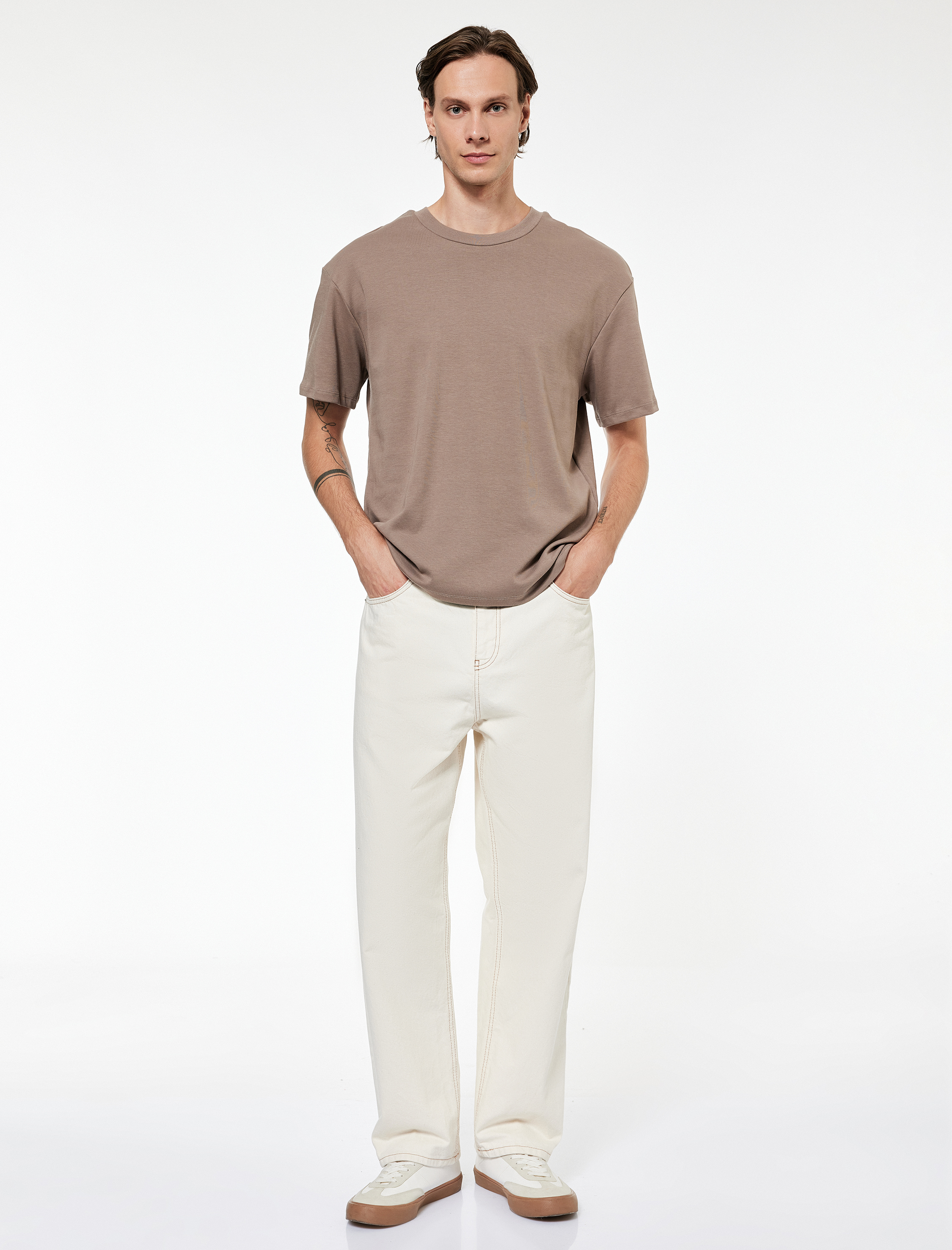 Kısa Kollu Bisiklet Yaka Pamuklu Basic Oversize Spor Tişört