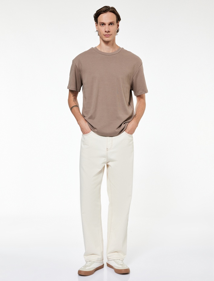  Kısa Kollu Bisiklet Yaka Pamuklu Basic Oversize Spor Tişört