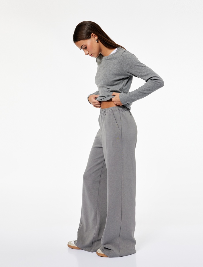  Şardonlu Rahat Kalıp Nervürlü Cepli Beli Lastikli Geniş Paça Eşofman Altı