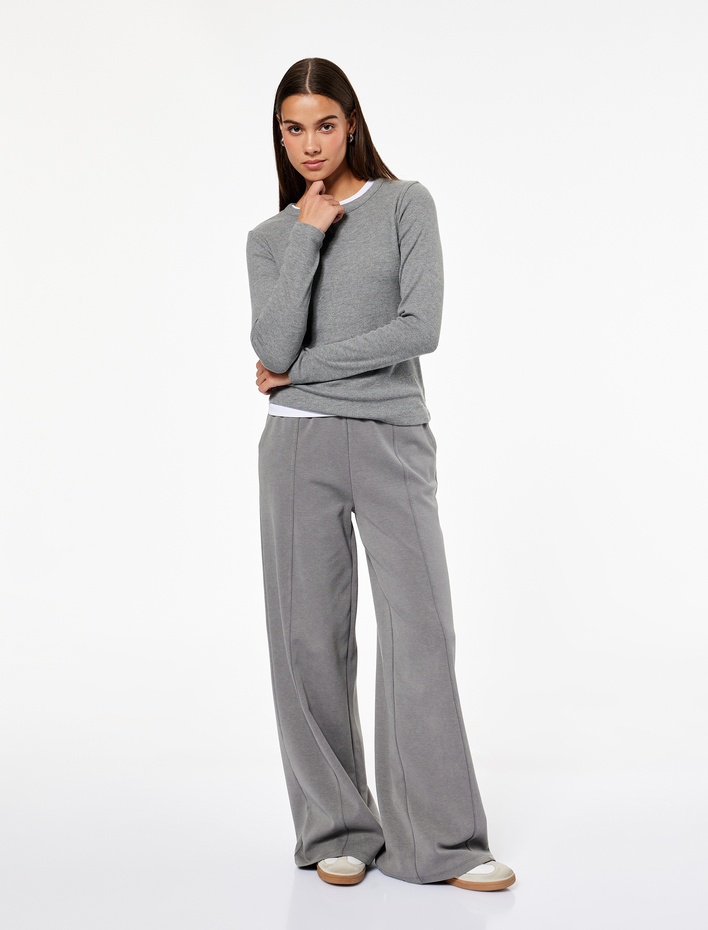  Şardonlu Rahat Kalıp Nervürlü Cepli Beli Lastikli Geniş Paça Eşofman Altı