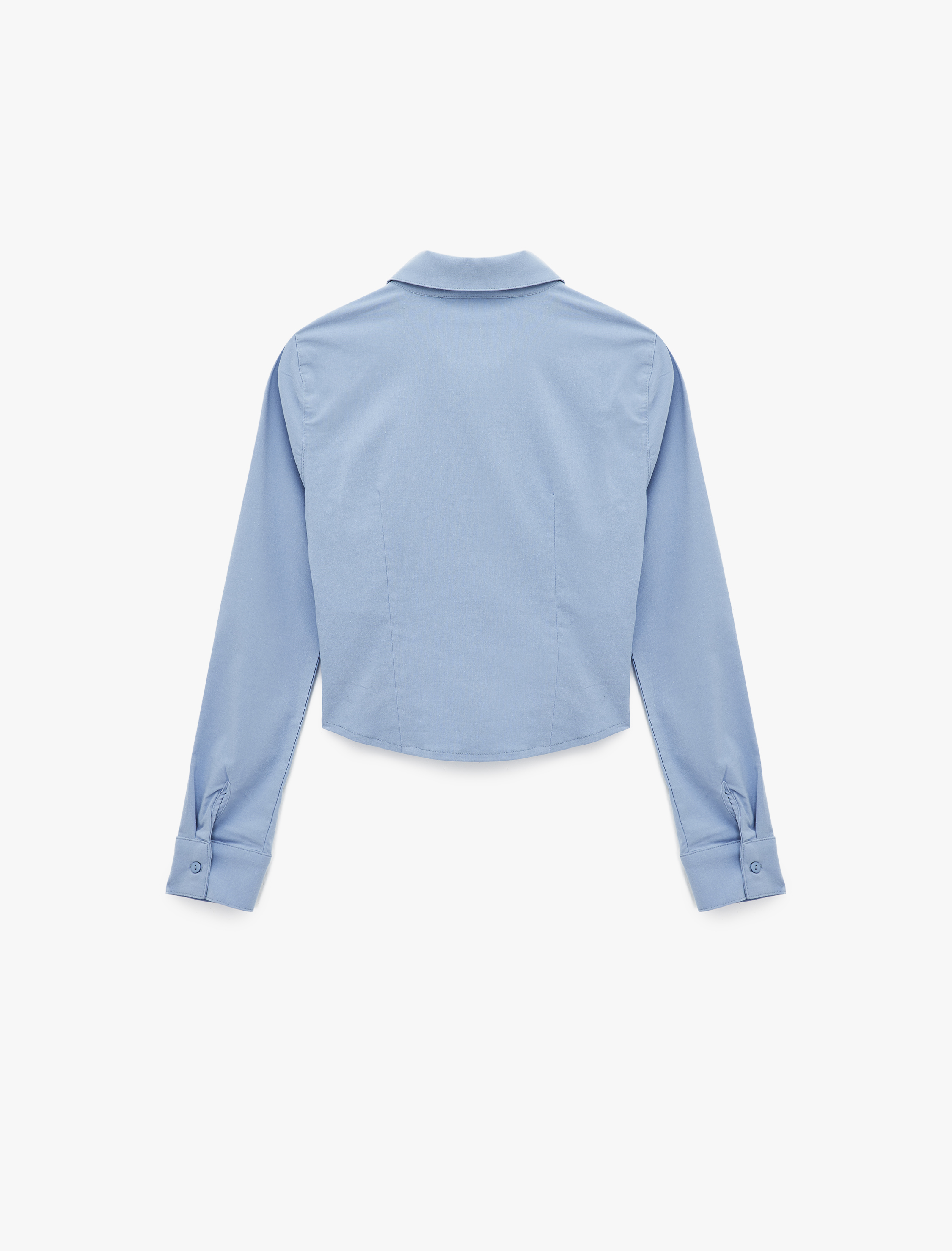   Klasik Yaka Korse Görünümlü Slim Fit Uzun Kollu Crop Fermuarlı Gömlek