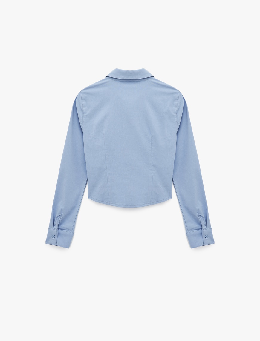   Klasik Yaka Korse Görünümlü Slim Fit Uzun Kollu Crop Fermuarlı Gömlek