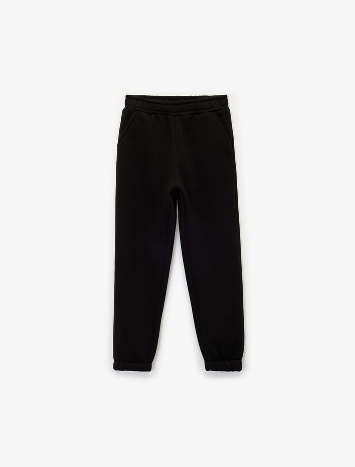 Kız Çocuk Şardonlu Beli Lastikli Baskılı Basic Jogger Eşofman Altı