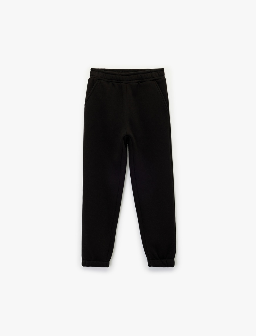  Kız Çocuk Şardonlu Beli Lastikli Baskılı Basic Jogger Eşofman Altı