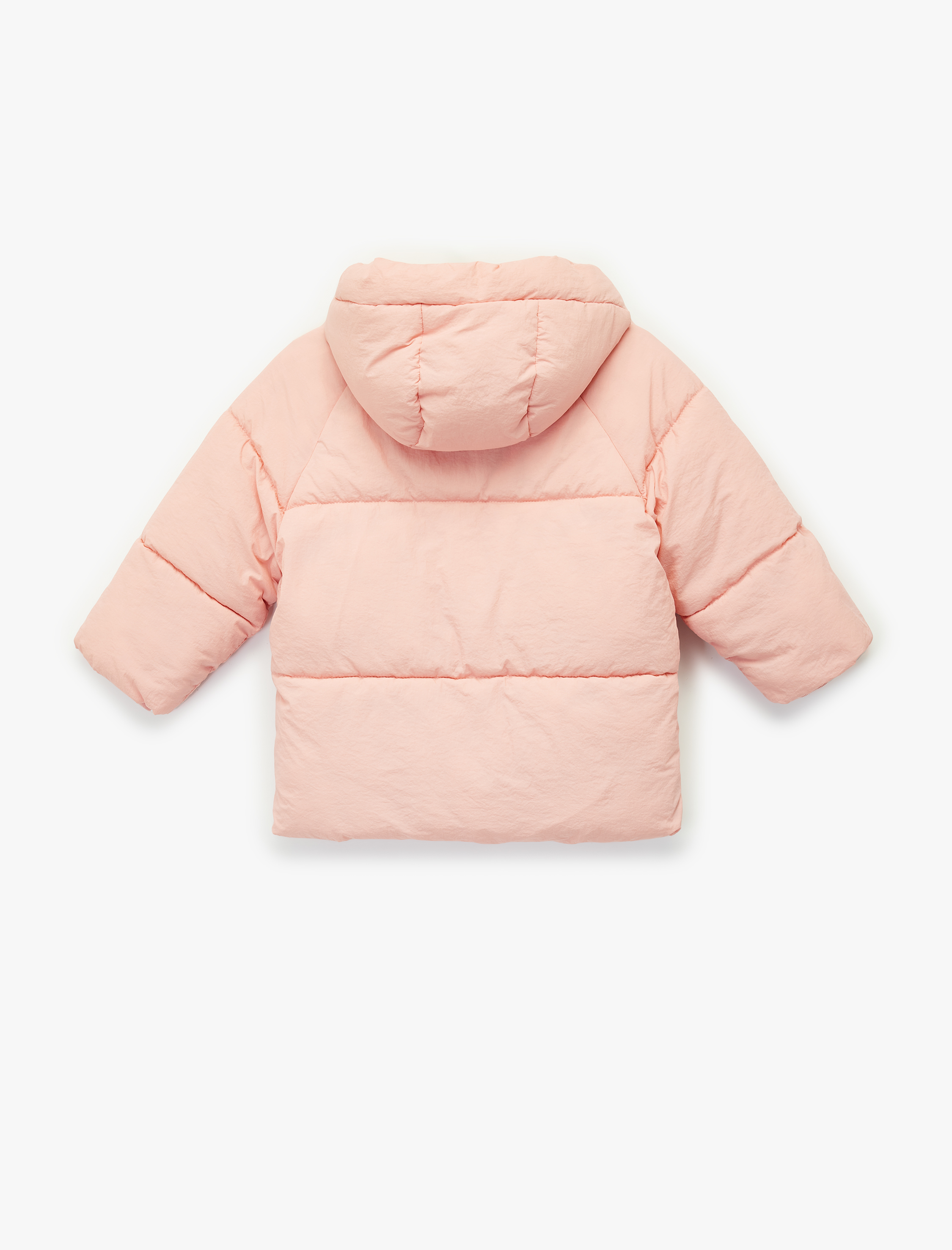  Kız Bebek Kapşonlu Cepli Uzun Kollu Fermuarlı Şişme Mont