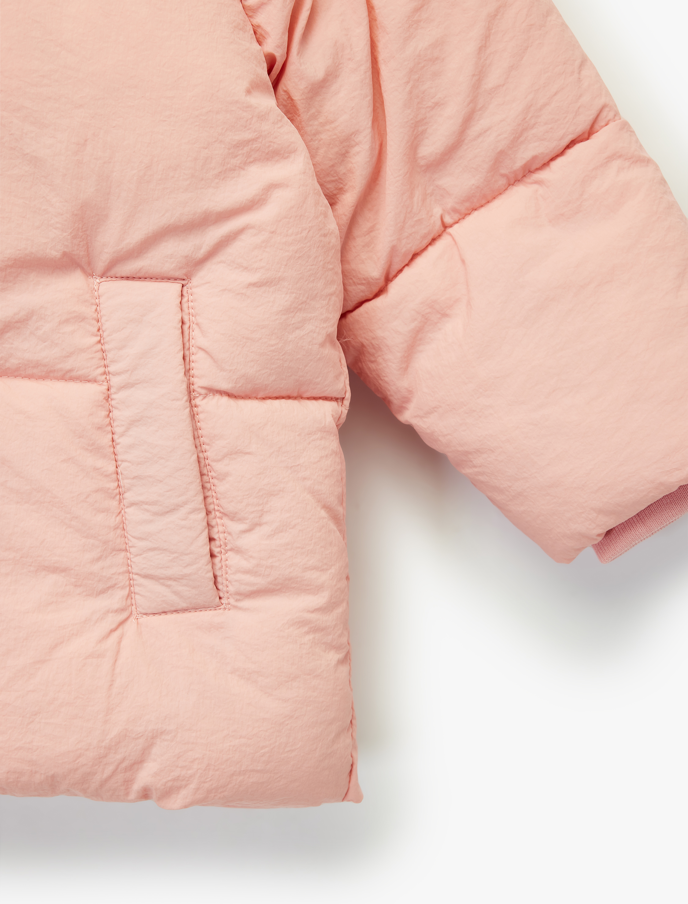  Kız Bebek Kapşonlu Cepli Uzun Kollu Fermuarlı Şişme Mont