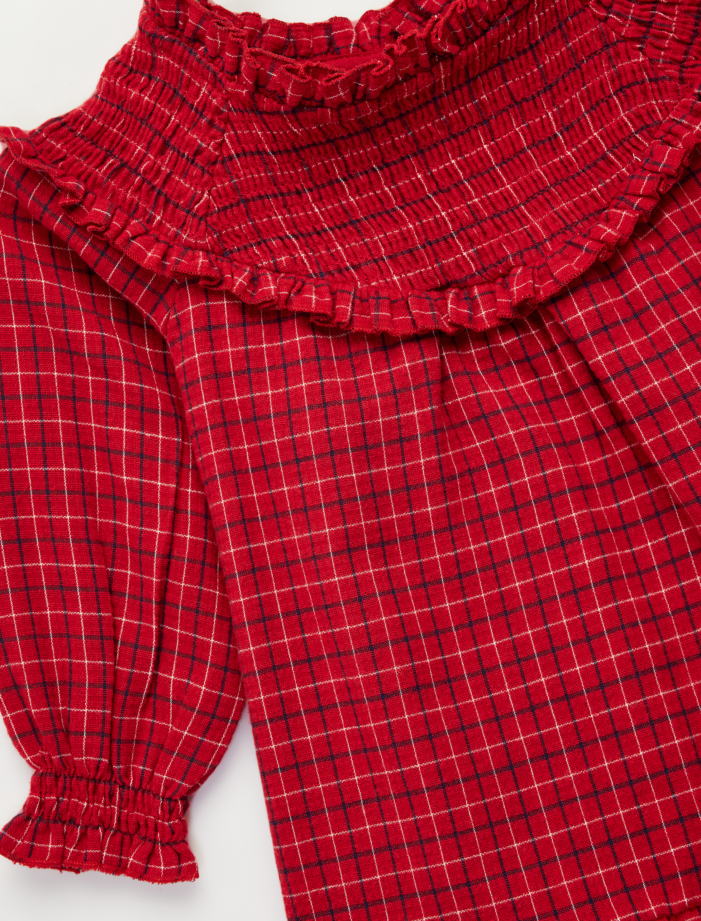  Kız Bebek Pamuklu Fırfırlı Yaka Uzun Kollu Ekose Elbise