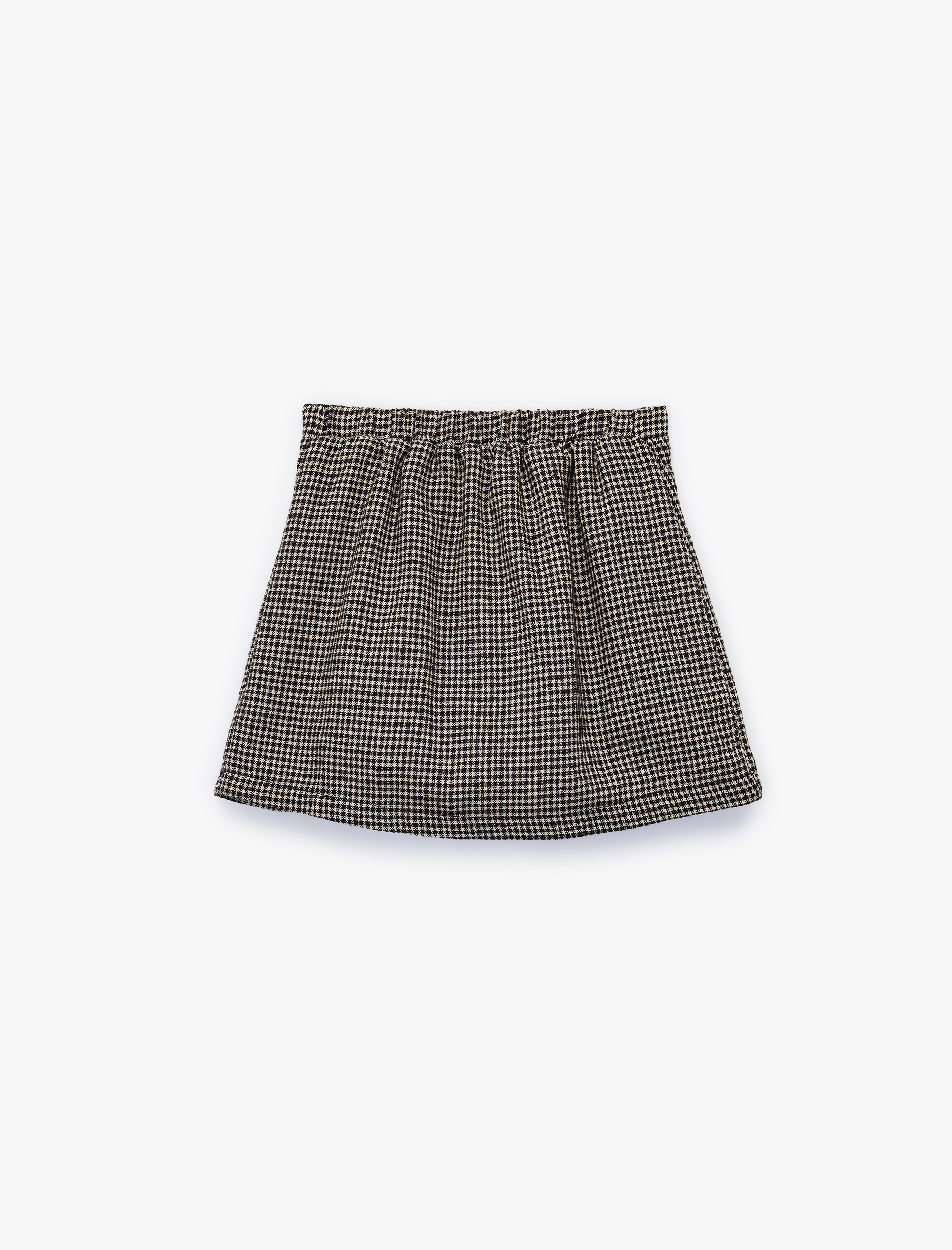  Kız Bebek Fiyonk Detaylı Pamuklu A Kesim Kazayağı Desenli Şortlu Etek