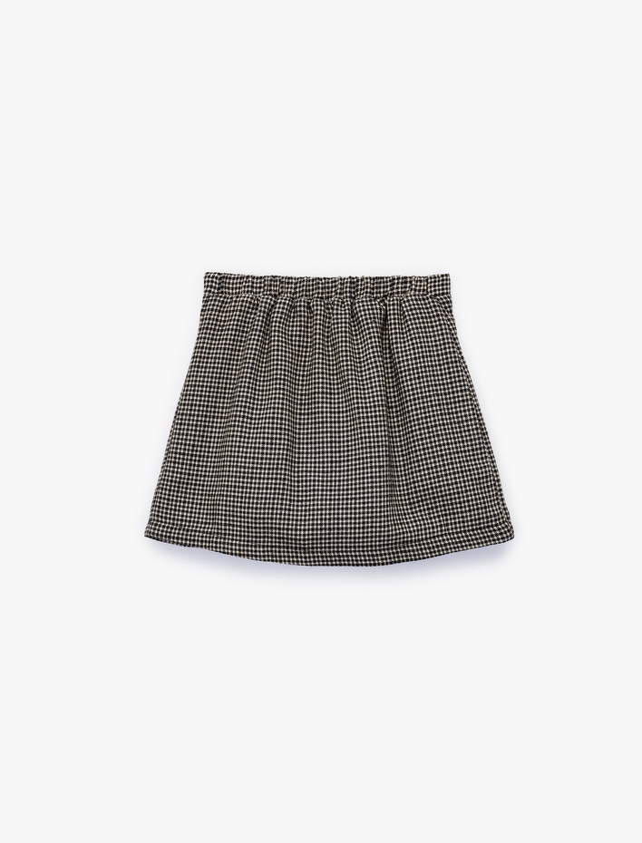 Kız Bebek Fiyonk Detaylı Pamuklu A Kesim Kazayağı Desenli Şortlu Etek