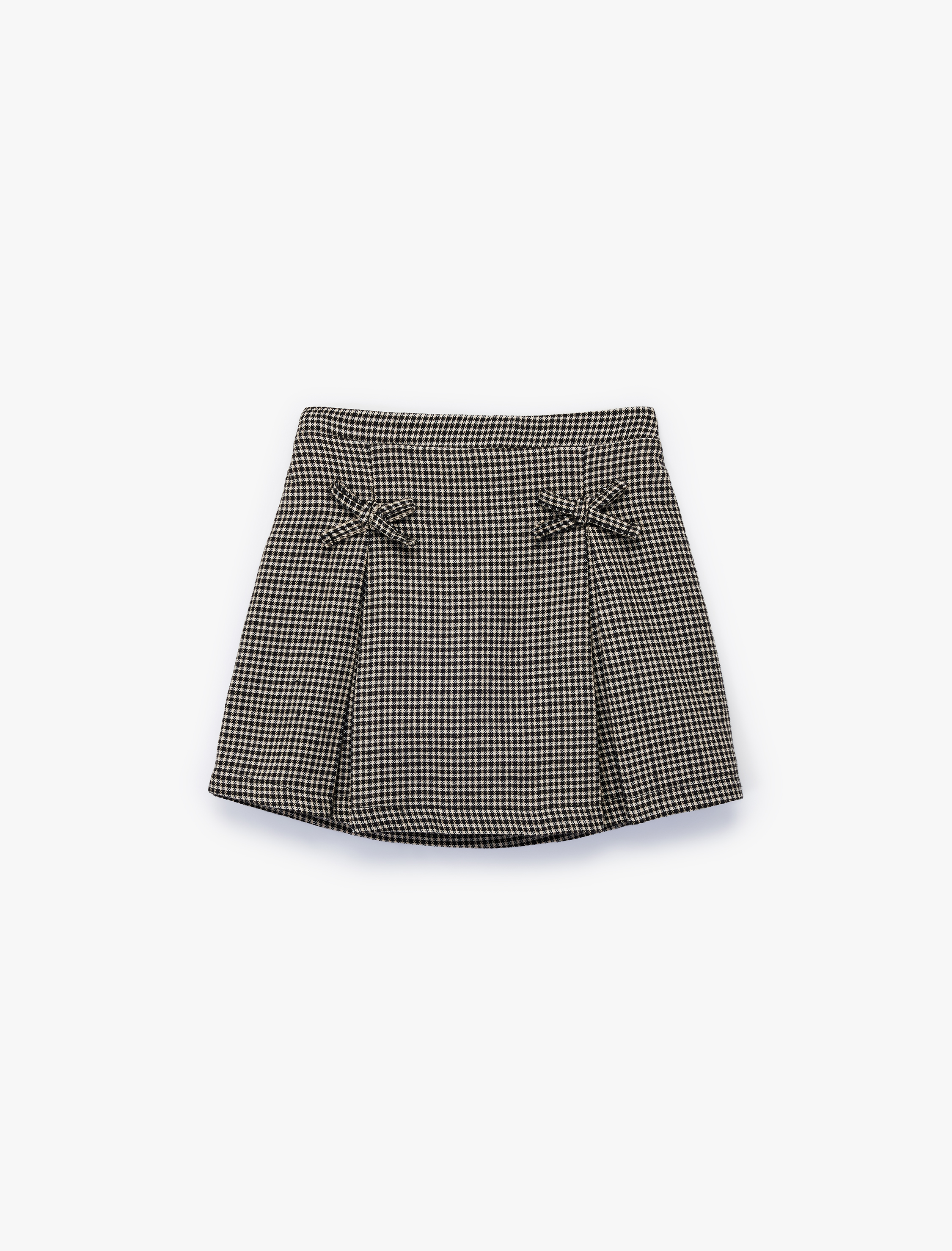  Kız Bebek Fiyonk Detaylı Pamuklu A Kesim Kazayağı Desenli Şortlu Etek