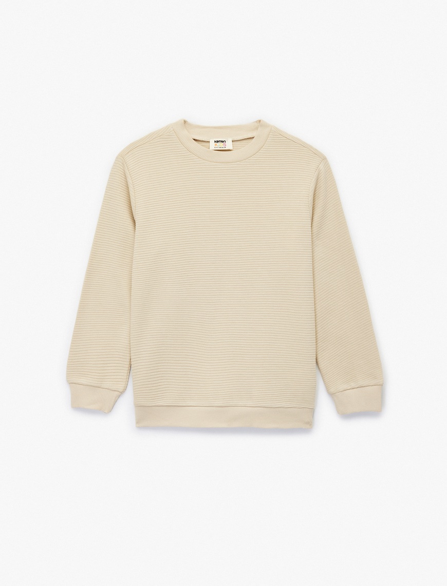  Erkek Çocuk Pamuklu Uzun Kollu Bisiklet Yaka Basic Okul Sweatshirt
