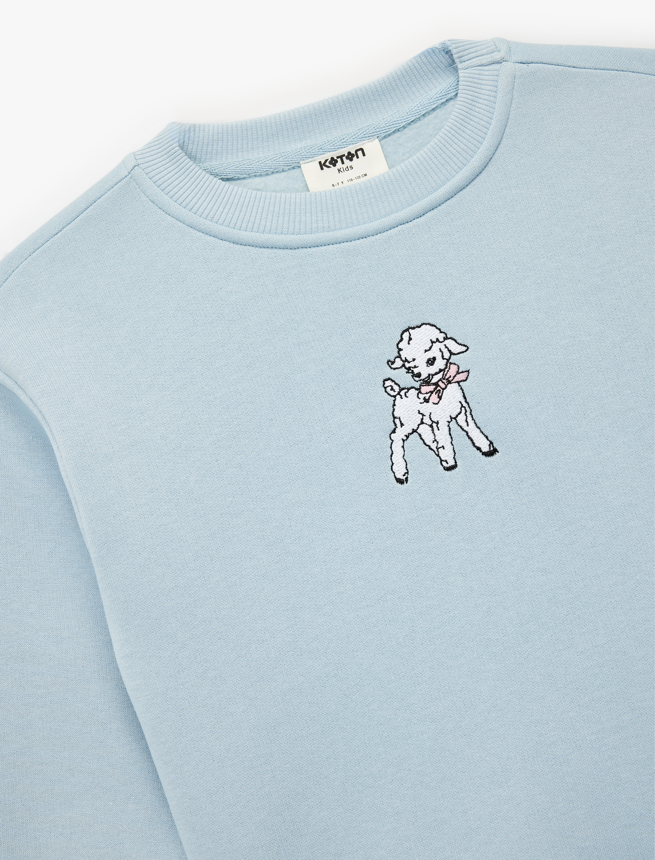 Kız Çocuk Uzun Kollu Bisiklet Yaka Kuzu Nakış Detaylı Sweatshirt