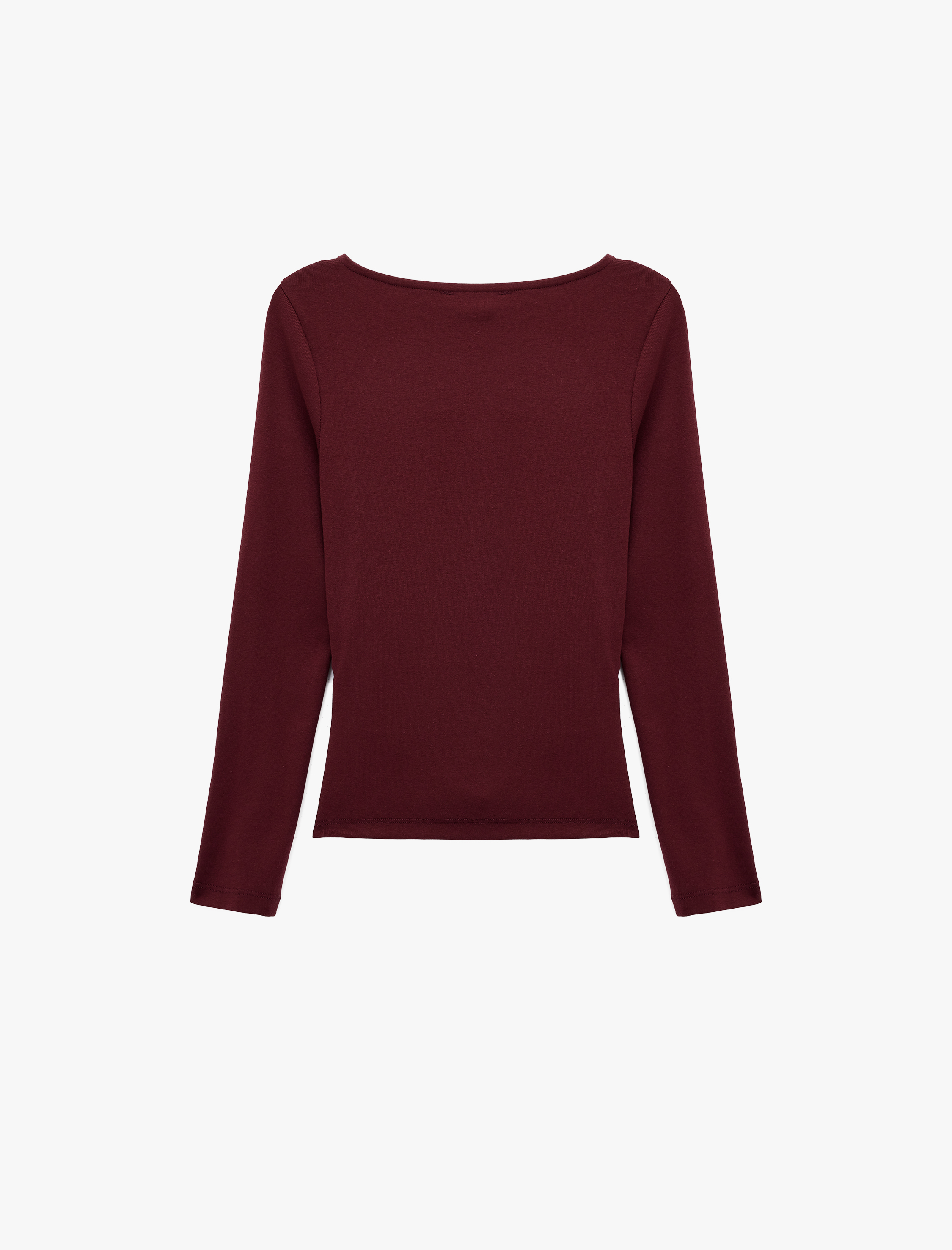   Pamuklu Slim Fit Kayık Yaka Drapeli Uzun Kollu Tişört