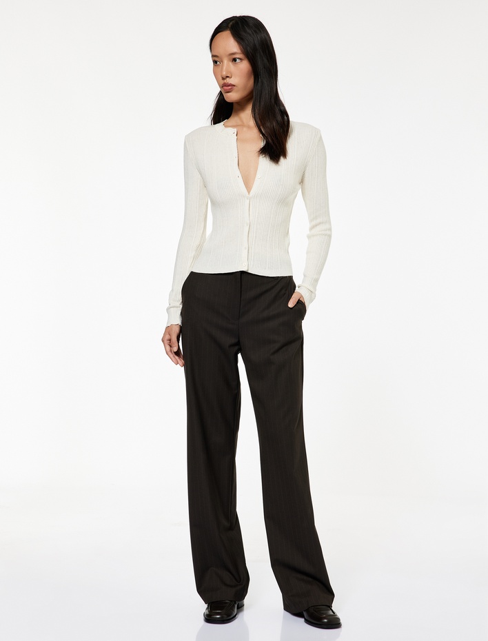  Uzun Kollu Bisiklet Yaka Düğmeli Triko Hırka