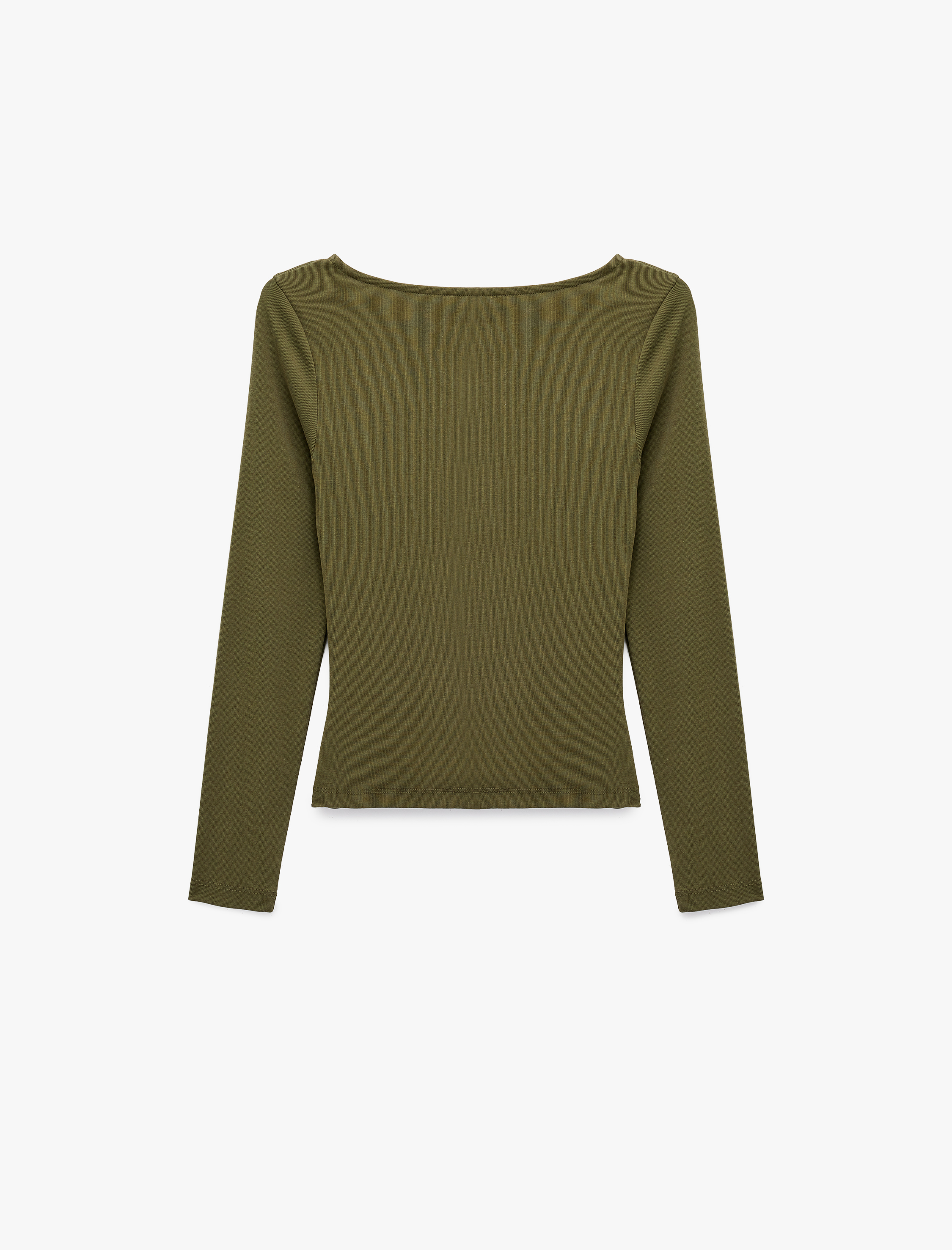   Pamuklu Slim Fit Kayık Yaka Drapeli Uzun Kollu Tişört