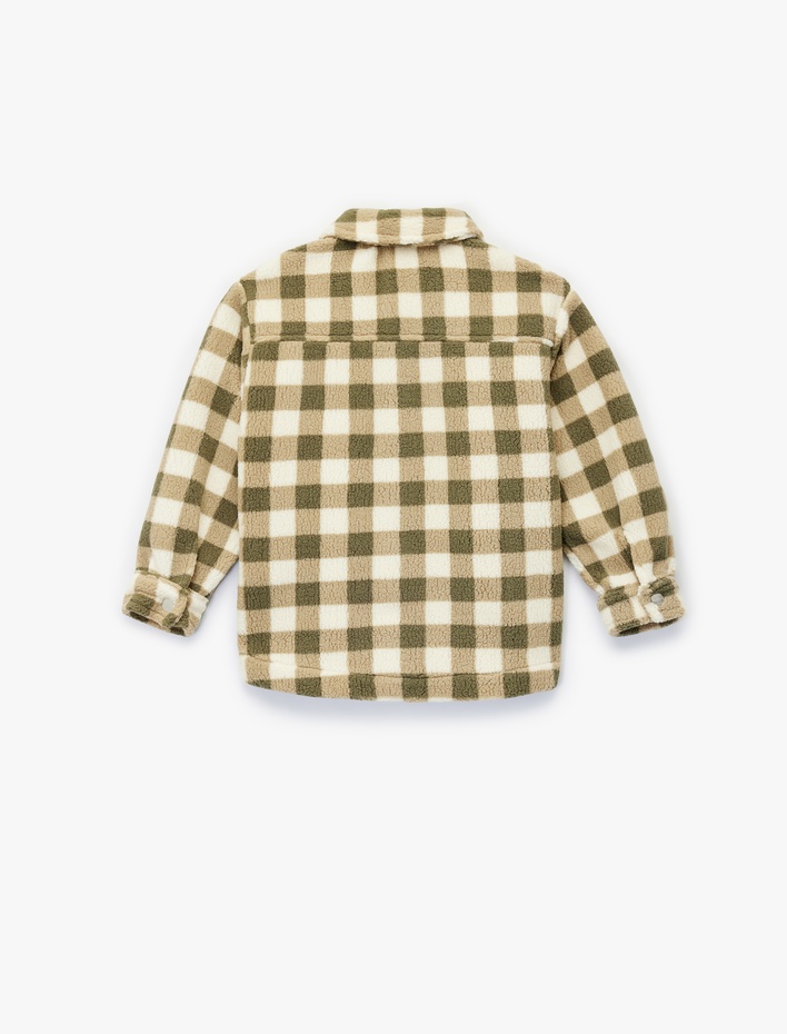 Erkek Çocuk Düğmeli Uzun Kollu Ekoseli Polar Gömlek Ceket