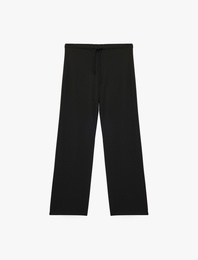 Krep Scuba Kumaş Yüksek Bel Bağcıklı Geniş Paça Pantolon